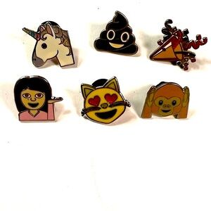 NWT Fun Enamel Pin Set with Unicorn and Emoji Designs